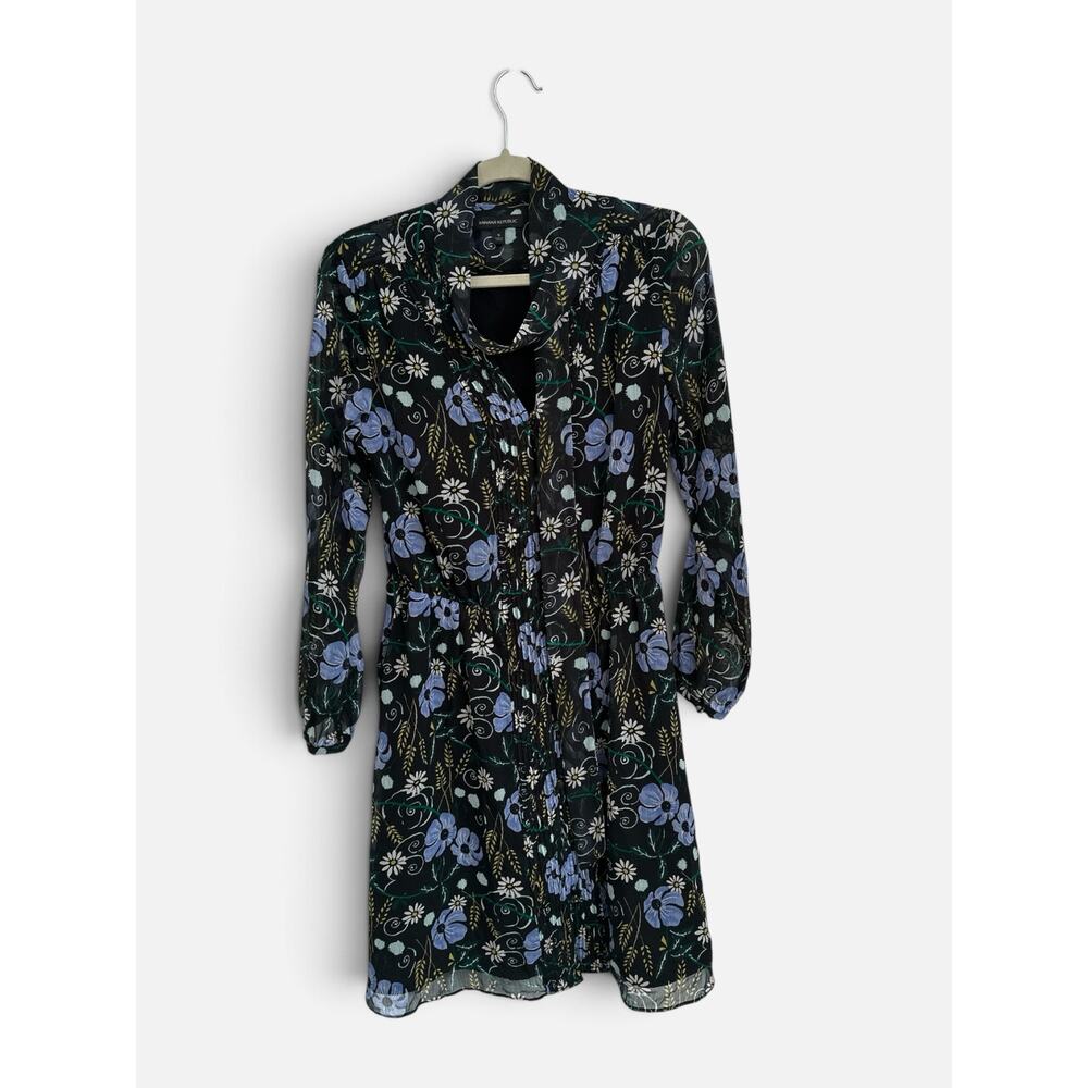 Banana Republic Sheer Floral Midi Dress with Liner & Pockets
